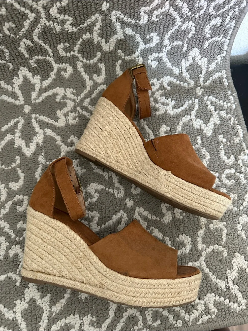 Women's Tan Espadrille Wedge Sandals with Ankle Strap